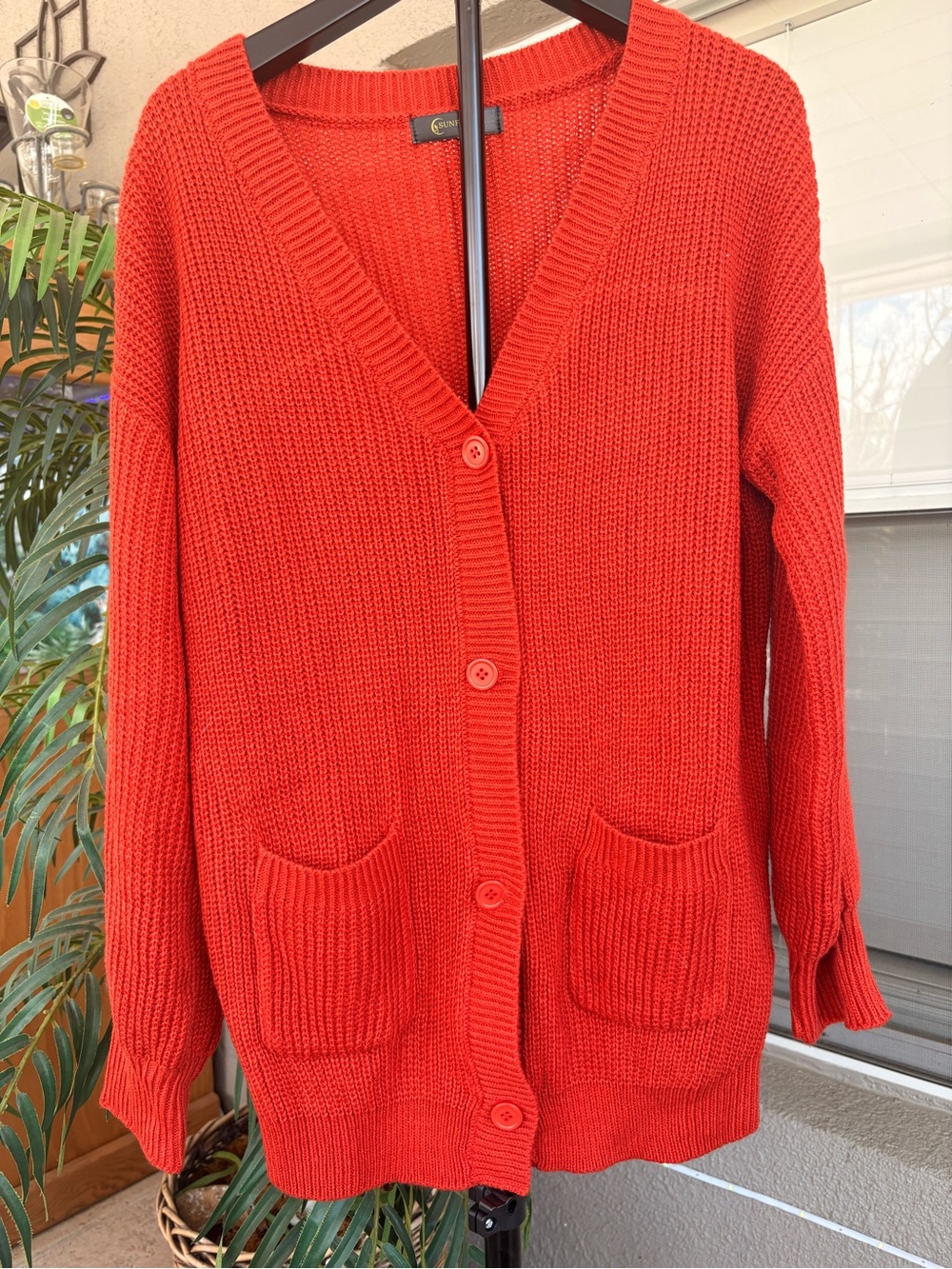 Classic V-Neck Button Front Cardigan in Bright Red